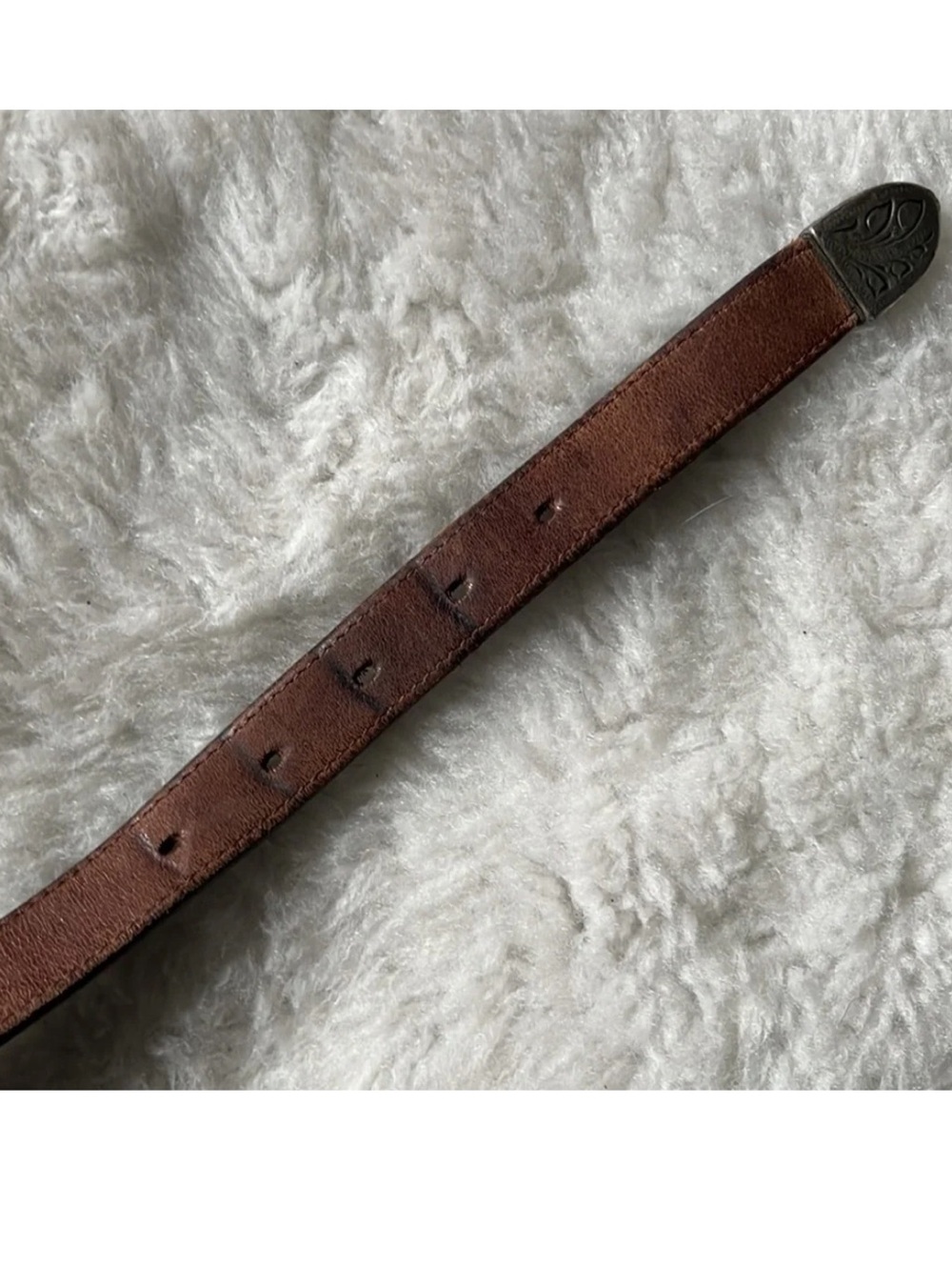Vintage Frontier Line brown leather belt with fancy engraved buckle and end 32 - Picture 10 of 10